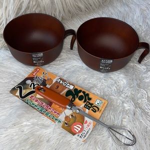 Set of 2 Miyamoto Japanese Miso Bowls and Parukinzoku Miso Muddler